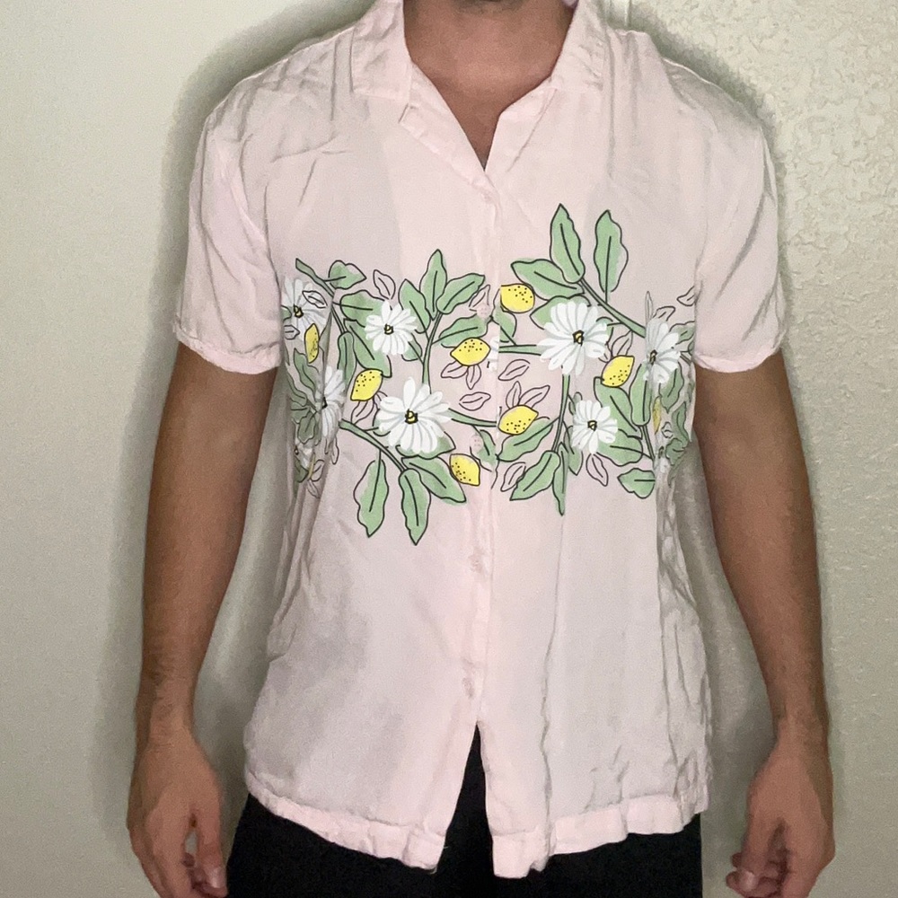 Forever 21 Men’s Pink Button Up - Light - Lemon Yellow